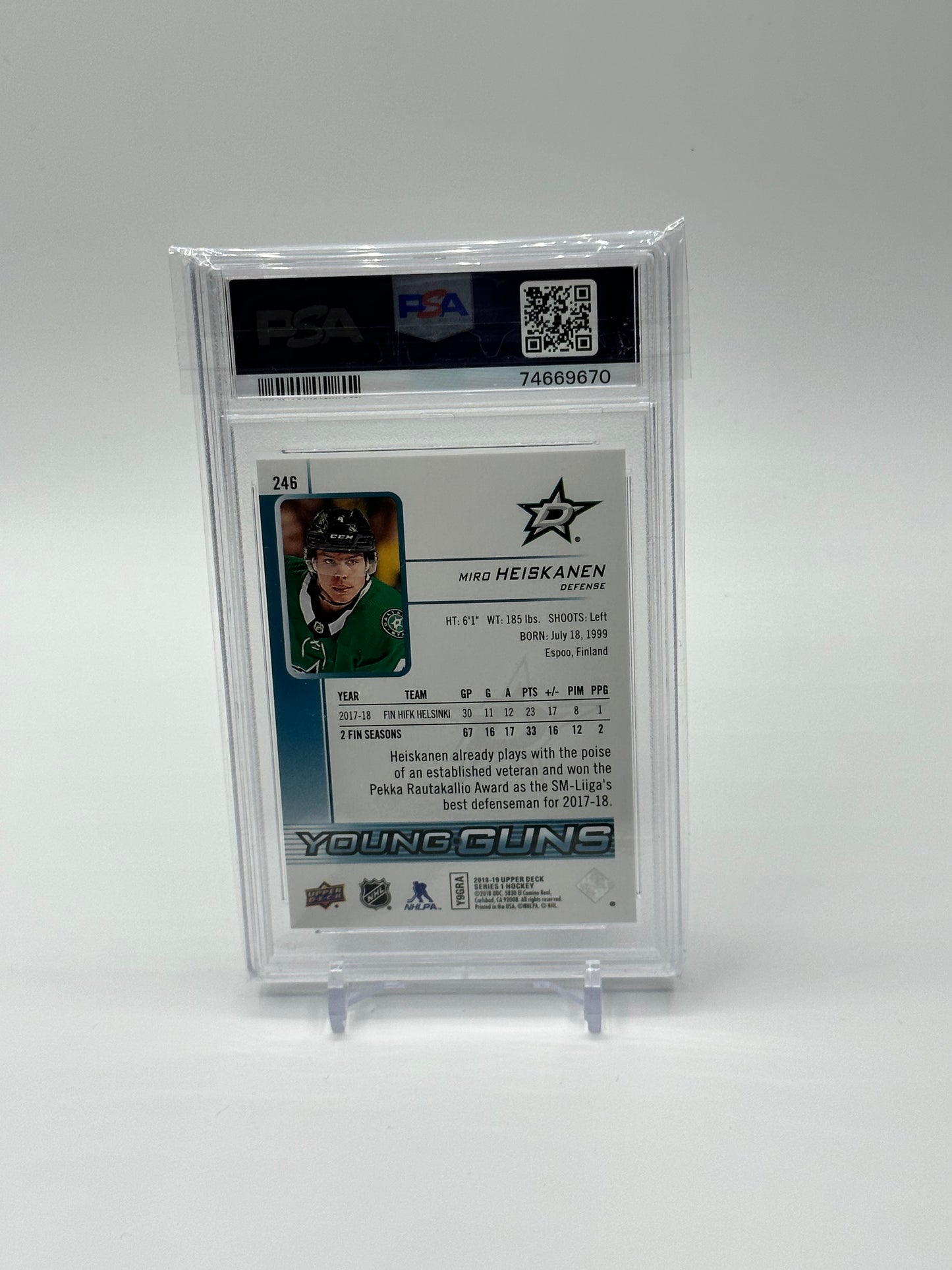 2018-19 Upper Deck Canvas Miro Heiskanen Young Guns RC Gem MINT PSA 10