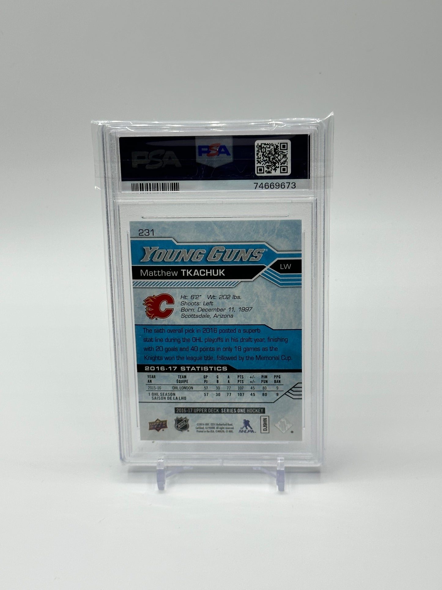 2016-17 Matthew Tkachuk Young Guns UD #C218 Rookie RC PSA 10 GEM MINT