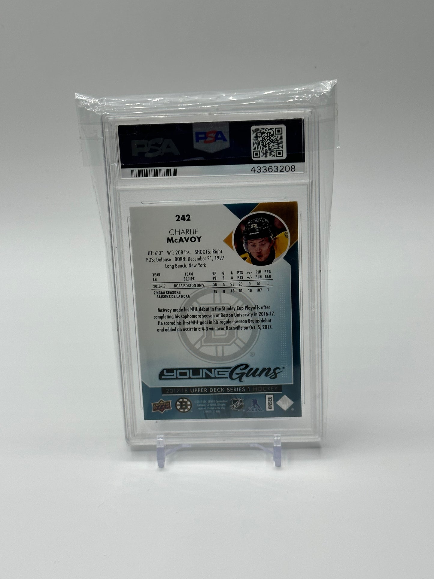 2017 Upper Deck Young Guns Charlie McAvoy #242 PSA 10 #1484