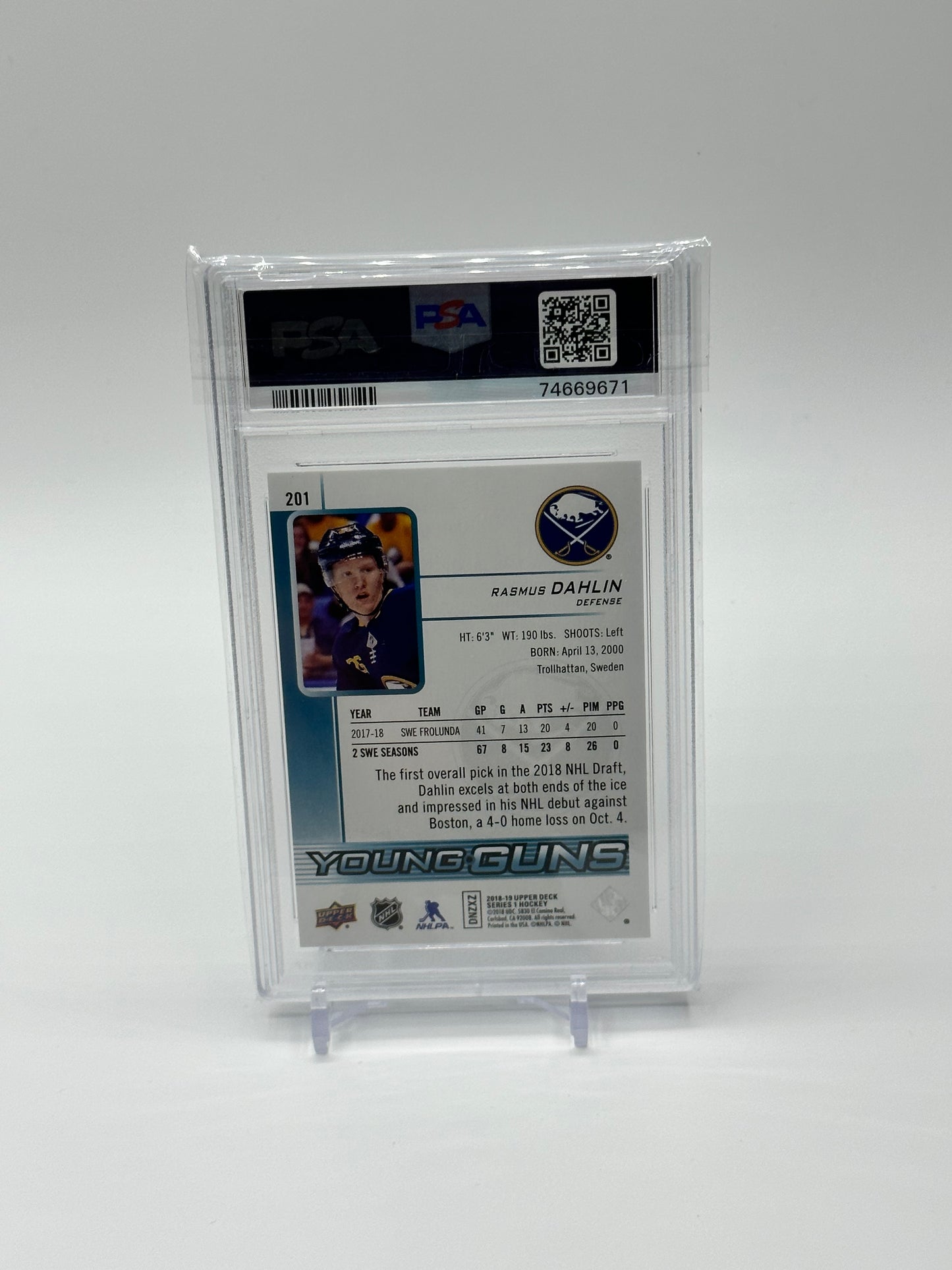 2018-19 Upper Deck Canvas Rasmus Dahlin Young Guns RC Gem MINT PSA 10