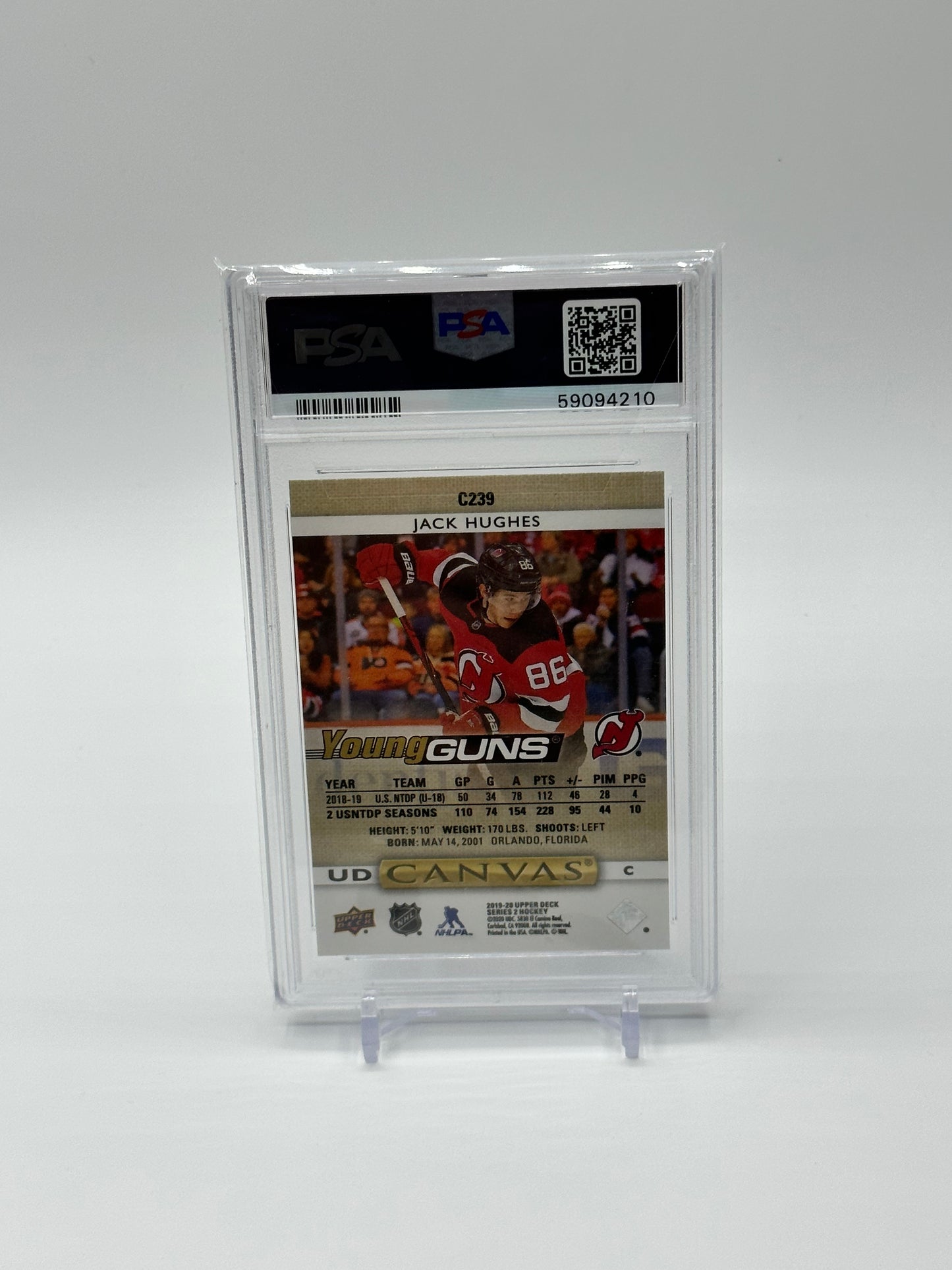 2020-21 UD CANVAS JACK HUGHES RC YOUNG GUNS ROOKIE GEM MINT PSA 10!!!